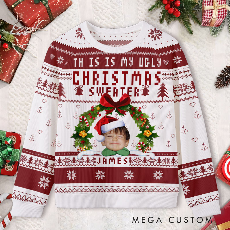 Personalized Photo and Name Christmas Ugly Sweater Shirt Funny Gift