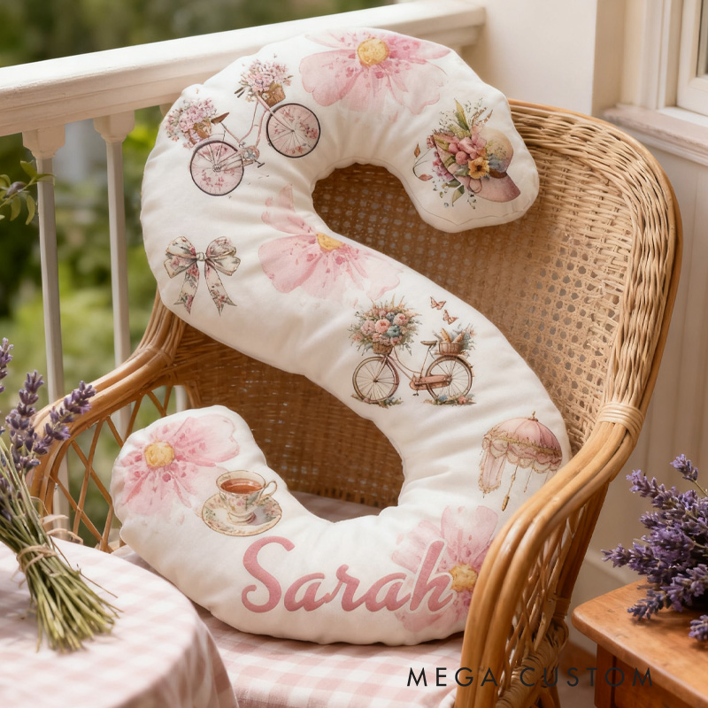 Personalized Floral Cycling Letter Pillow Graphic 3D Print Funny Letter Pillow Name Pillow Comfortable Travel Cushion for Riders Riding Lovers