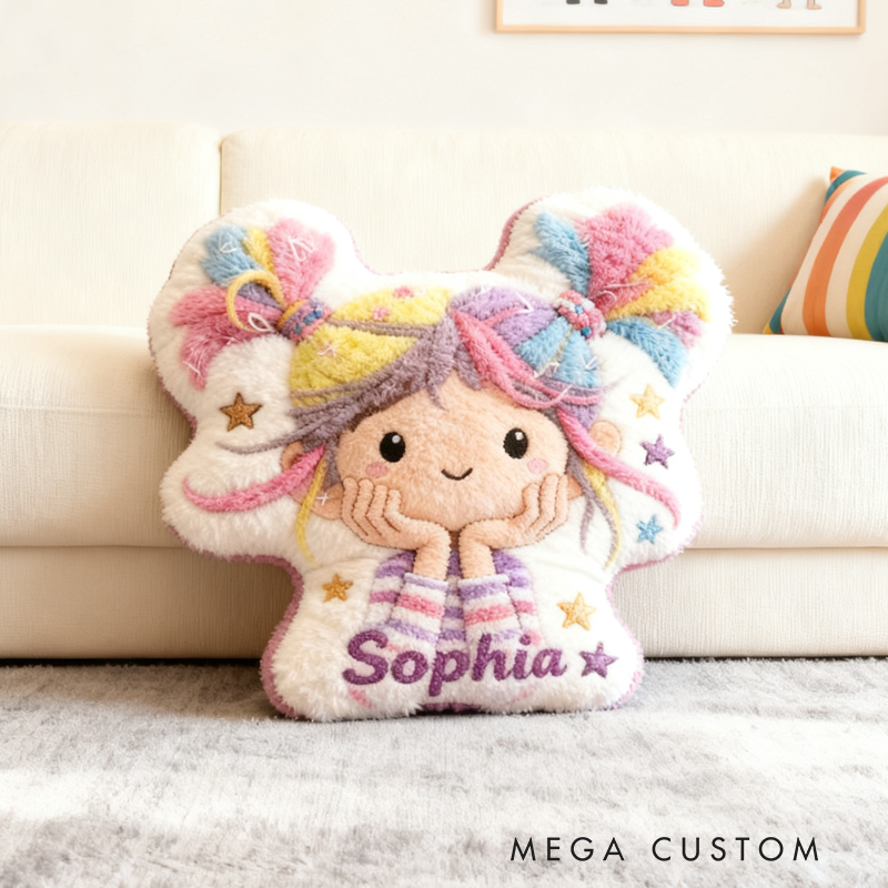 Personalized Cute Girl Initial Name Graphic 3D Print Pillow Christmas Gift for Kids Family