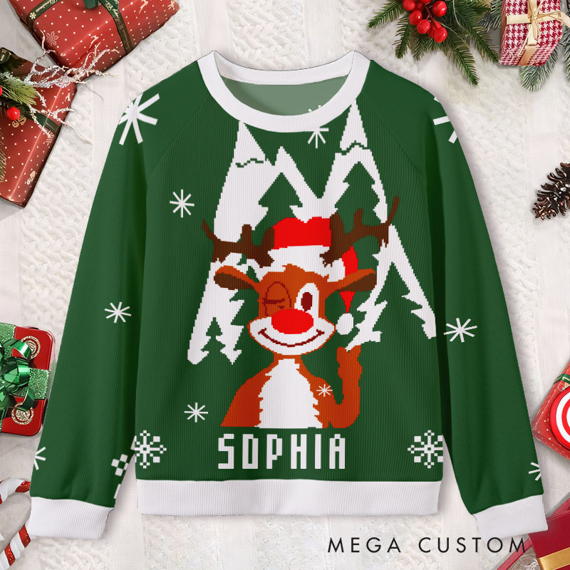 Personalized Name Fun Reindeer with Custom Face Winter Festivity Ugly Sweater Shirt
