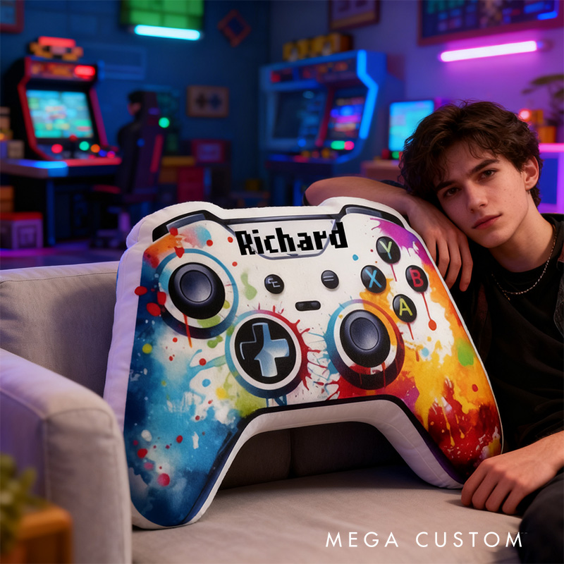 Personalized Graphic 3D Print Ink Style Game Controller Shaped Pillow for Game Lovers Plush Pillow Christmas Gift for Kids