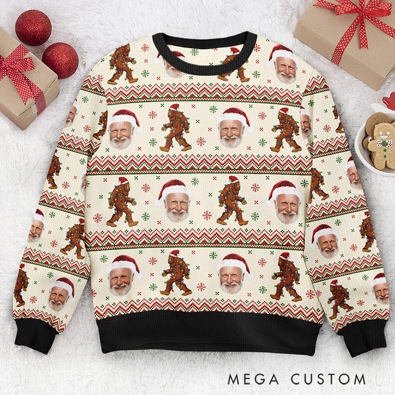Personalized Bigfoot Custom Photo Ugly Sweater Christmas Sweater for Outdoor Adventures Enthusiasts
