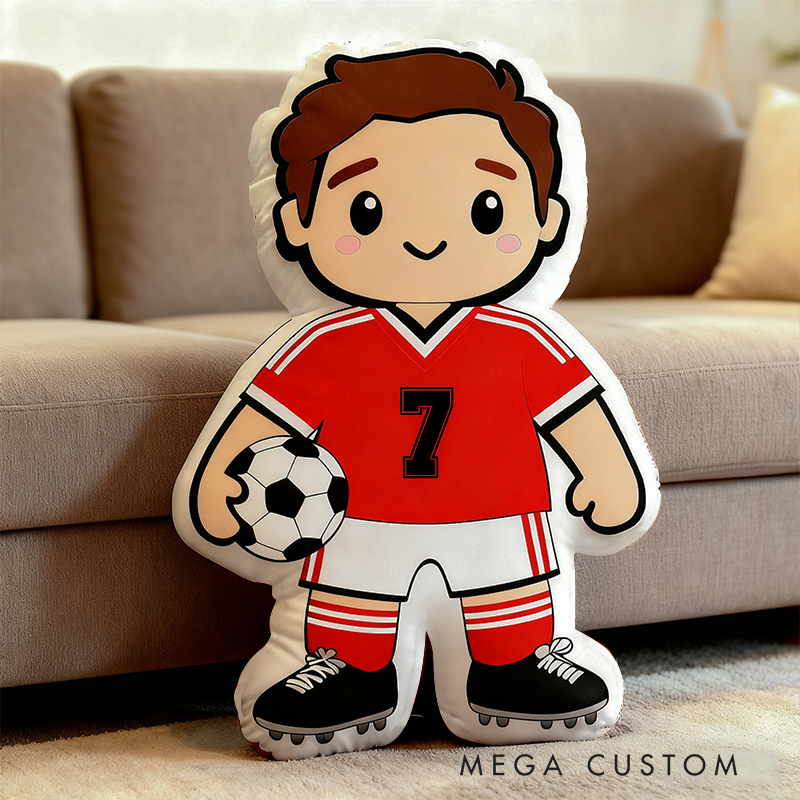 Personalized Soccer Player Pillow with Custom Jersey Number