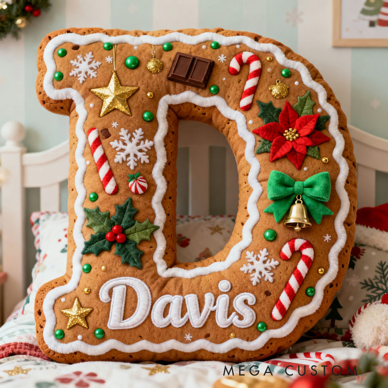 Personalized Gingerbread Letter Christmas Name Custom Kids Gift Festive Cozy Sweet Decorative Graphic 3D Print Pillows