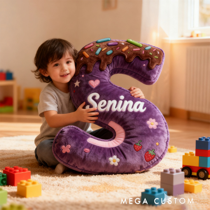 Personalized Donut Cookie Letter Pillow Purple Graphic 3D Print Throw Pillow with Custom Name for Kids Christmas Cookie Baker Christmas Gift Baking Lover