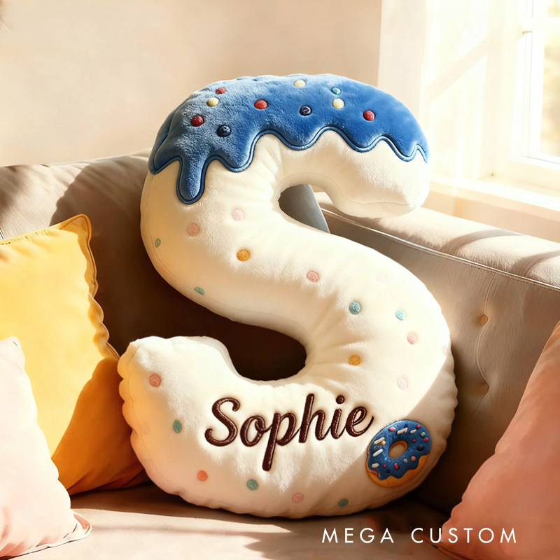 Personalized Blue Donut Alphabet Throw Pillow Graphic 3D Print Donut Letter with Name for Kids Boys Girls Family Baker Christmas Gift