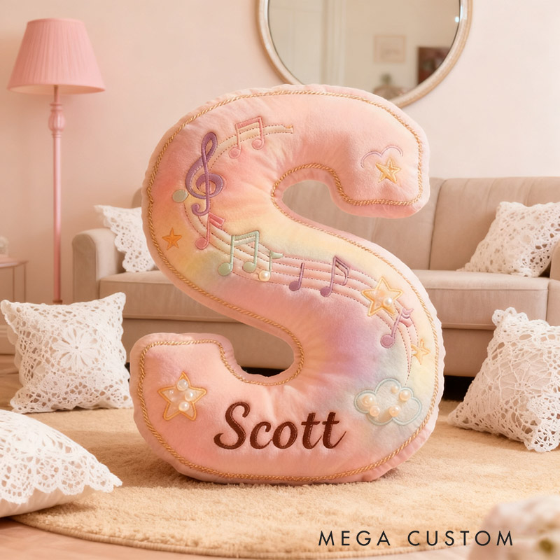 Personalized Graphic 3D Print Colorful Notes Music Pillow with Your Own Name Soft Stuffed Toy for Kids Music Lovers Decorative Cushion for Girls' Room and Music Room
