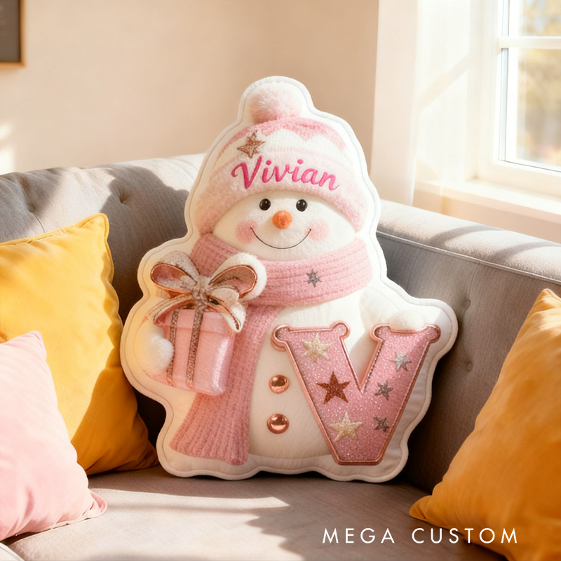 Personalized Snowman Letter Winter Cute Name Custom Kids Gift Cozy Soft Decorative Holiday Graphic 3D Print Pillows