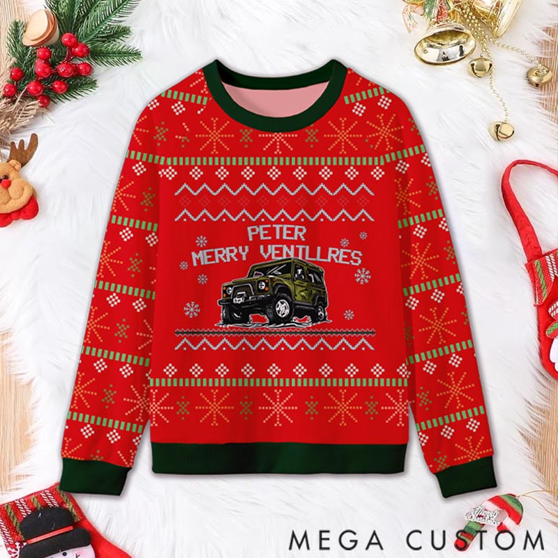 Personalized SUV Travel Merry Christmas Gift for Travel Lovers Ugly Sweater