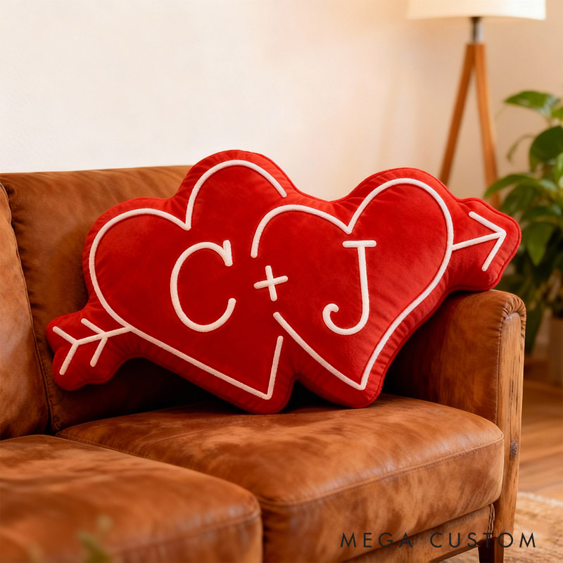 Personalized Couple Arrow Through Hearts Pillow Custom Boyfriend  Girlfriend Initials Pillow Valentine's Day Pillow Wife First Christmas Gift for Her