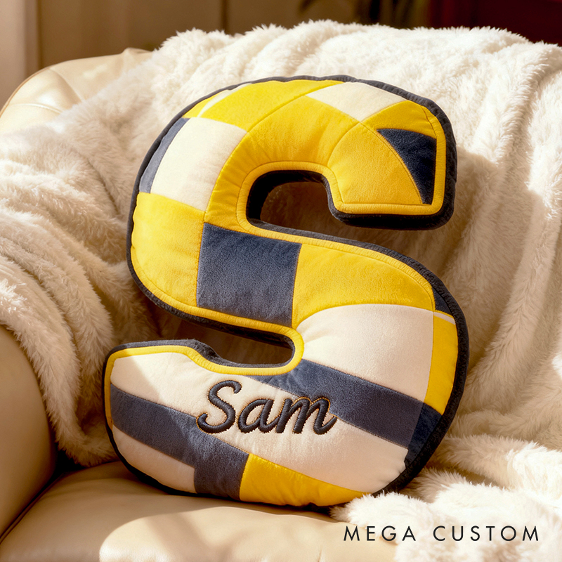 Personalized Volleyball Letter Shaped Pillow with Custom Name and Bold Design for Sports Fans