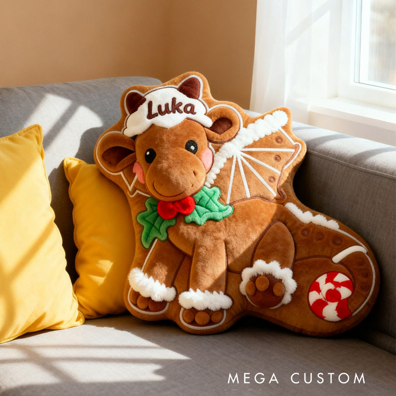 Personalized Gingerbread Dragon Name Custom Kids Gift Festive Holiday Cute Cozy Decorative Graphic 3D Print Pillows