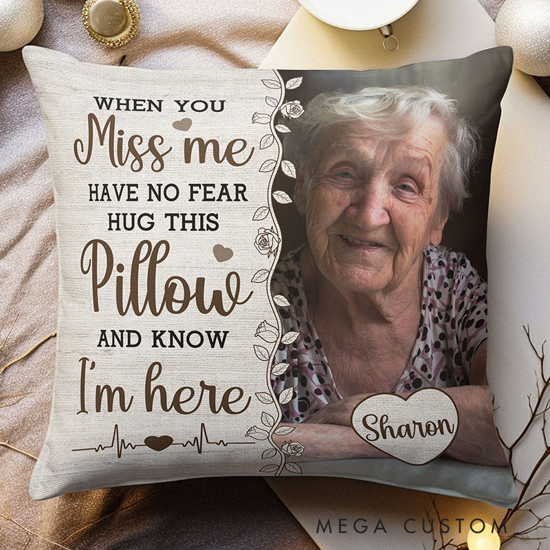 Personalized Photo Memory Pillow with Name Hug This Pillow And Know I'm Here Sympathy Bereavement Gift