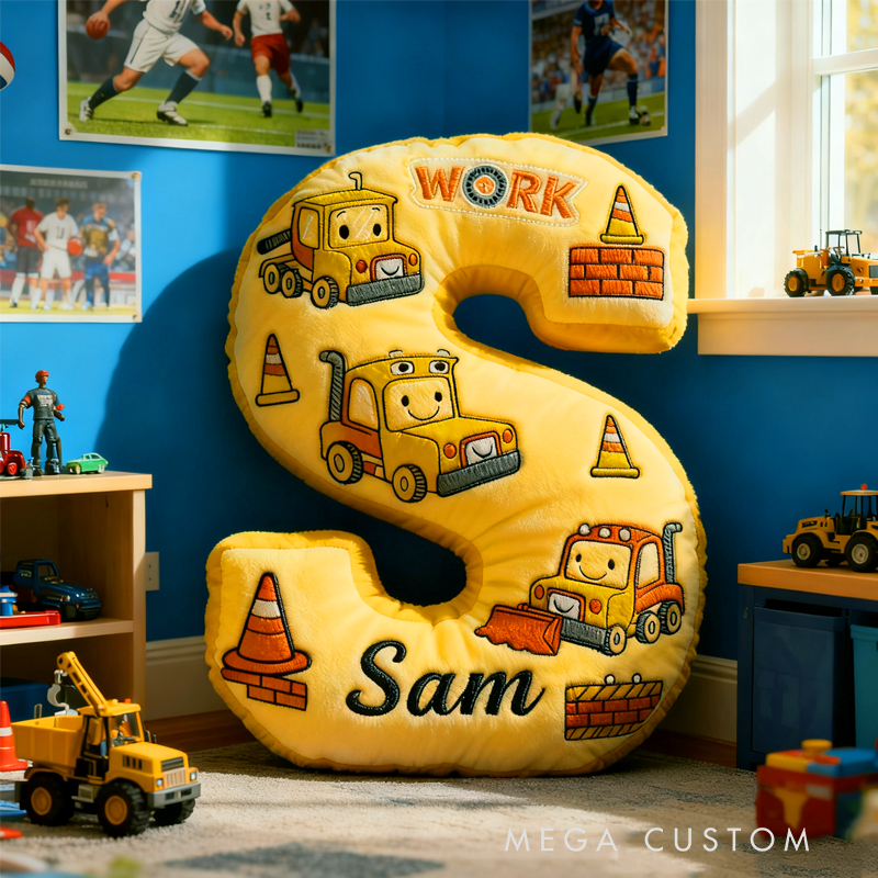 Personalized Cute Tractor Initials with Name Graphic 3D Print Pillow Christmas Gift for Kids