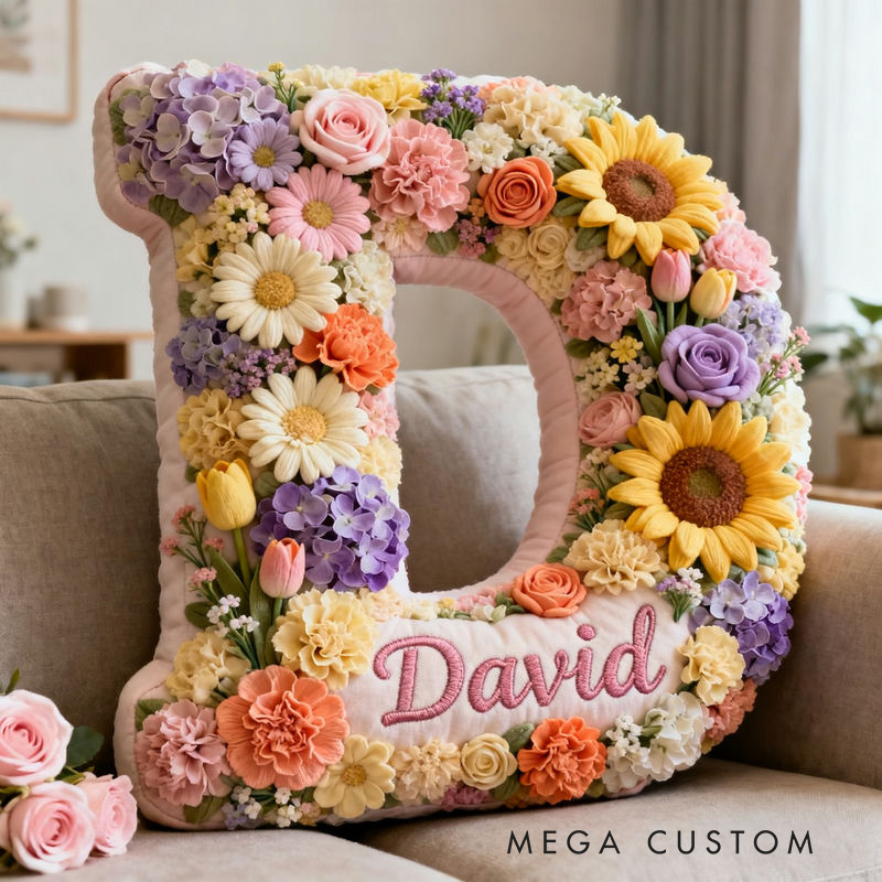 Personalized Floral Letter Name Custom Kids Gift Colorful Flower Garden Soft Romantic Decorative Graphic 3D Print Pillows