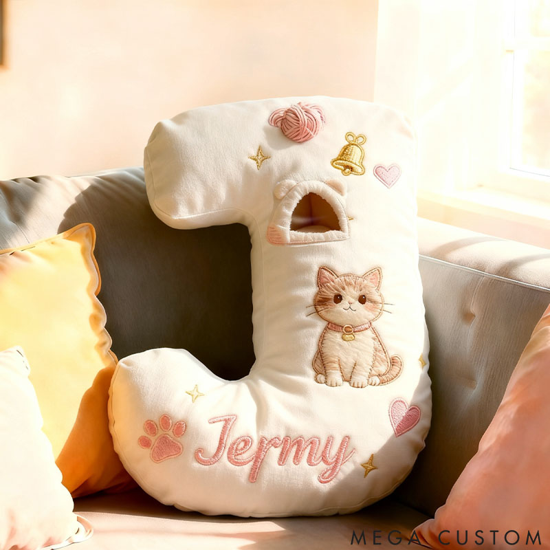 Personalized Cat Lover Cute Letter Pillow with Custom Name Pillow Graphic 3D Print