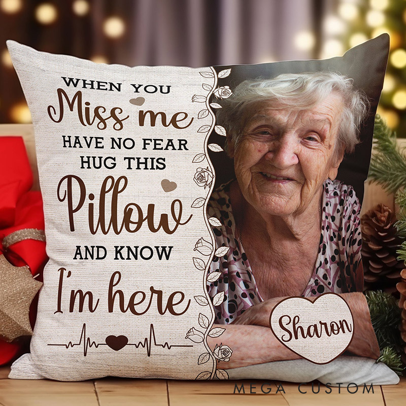 Personalized Photo Memory Pillow with Name Hug This Pillow And Know I'm Here Sympathy Bereavement Gift