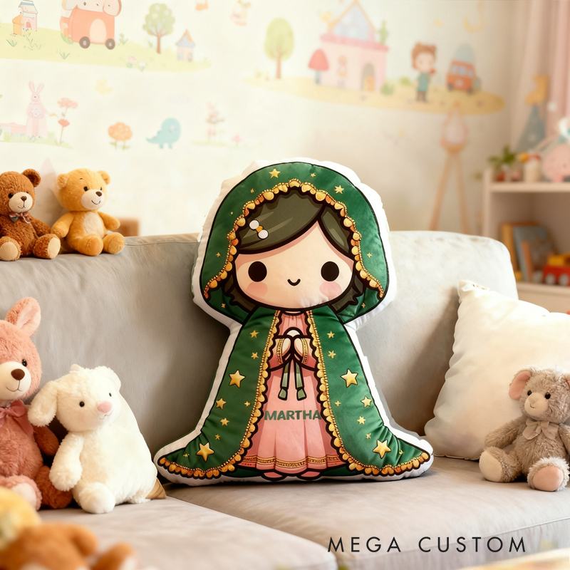Personalized Cartoon Guadalupe Vergin Mary Pillow with Name Home Decor Religious Gift Catholic for Kids