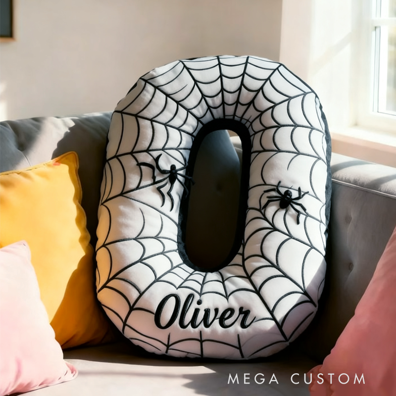 Personalized Cute Black Spider Web Initial Name Pillow Christmas Gift for Kids Family