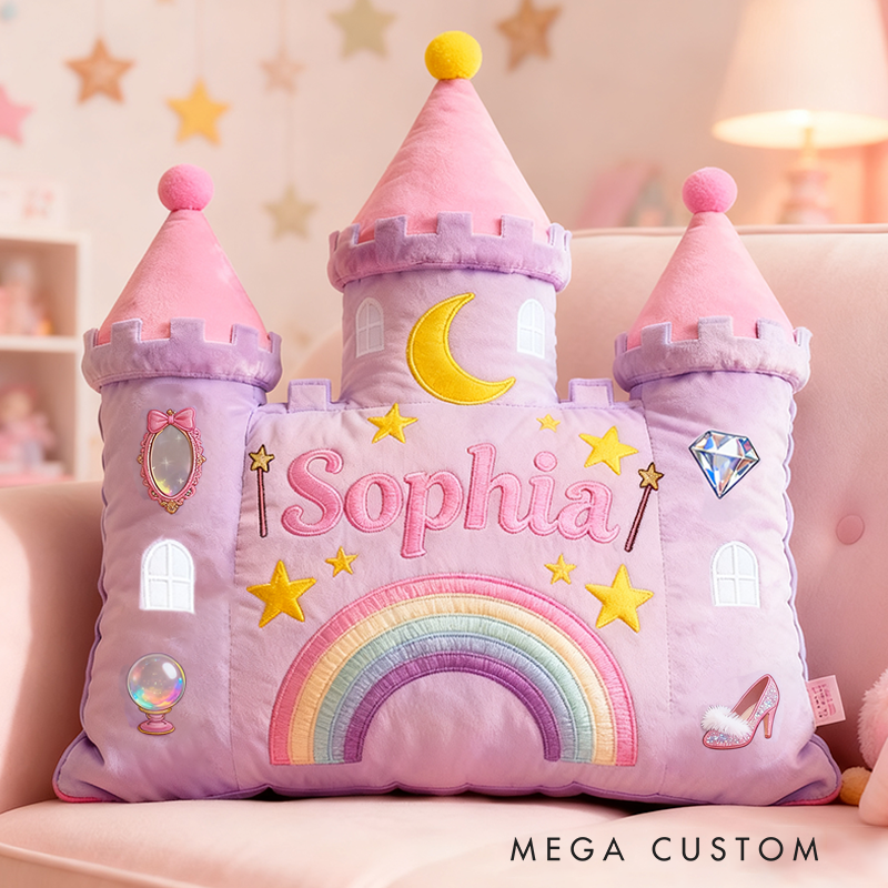 Personalized Castle Pillow with Rainbow Stars and Moon Design for Magical and Cozy Fairy Tale Pillow Custom Pillow Christmas Gift for Kids