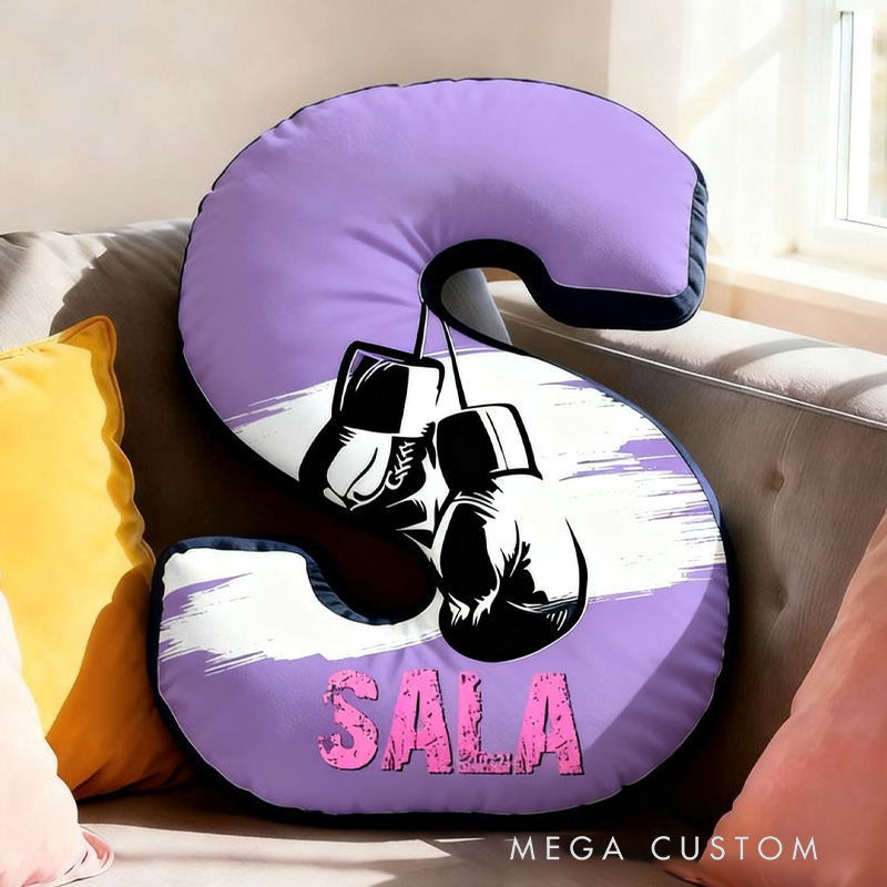 Personalized Letter Pillow Graphic 3D Print Multicolour Boxing Gloves Funny Letter Pillow Custom Name Pillow Comfortable Christmas Decor for Gym Lovers