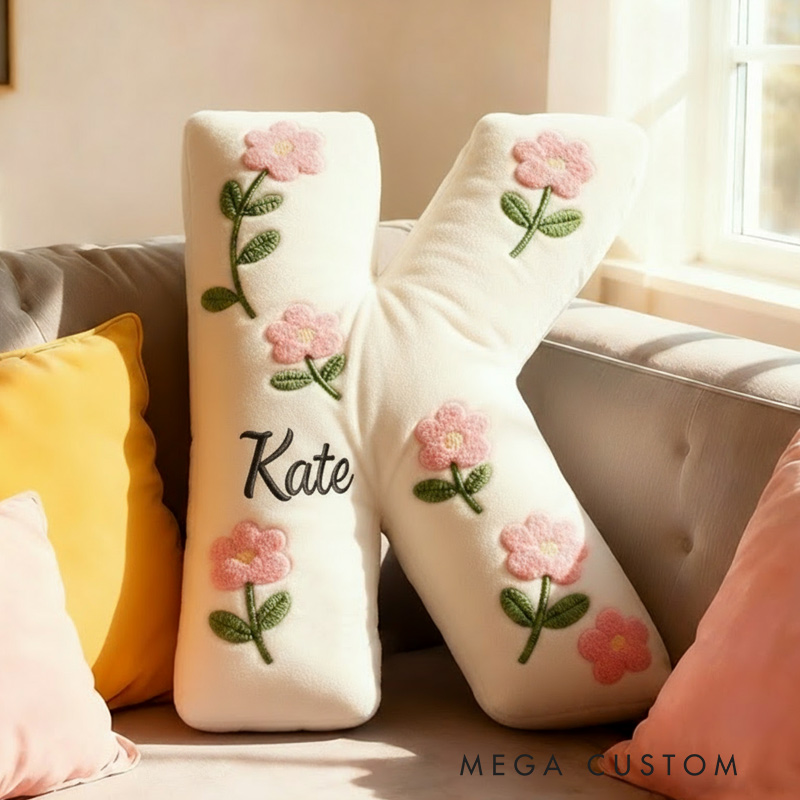 Personalized Cute Flower Letter Pillow Graphic 3D Print Flower Name Pillow for Kids Family Gardening Lover Gift