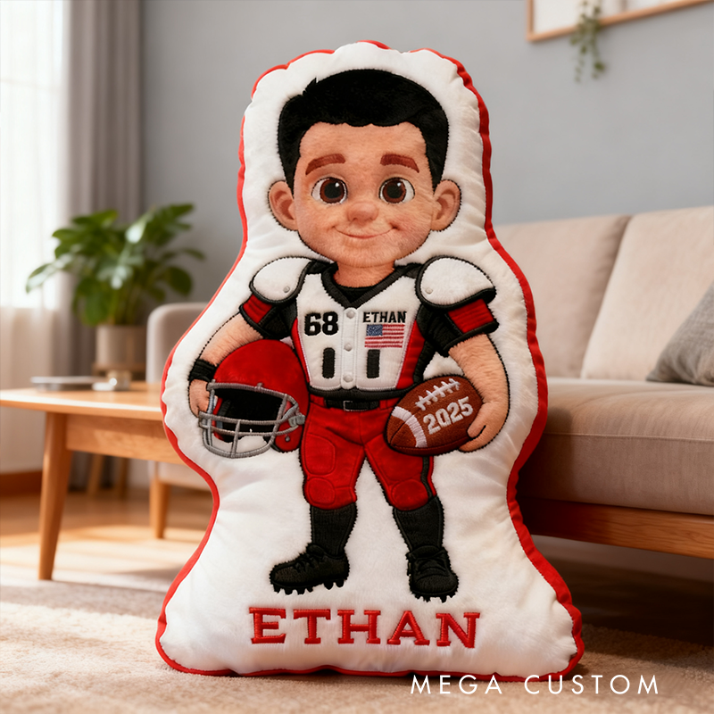Personalized Football Player Pillow with Custom Name, Number, and Year