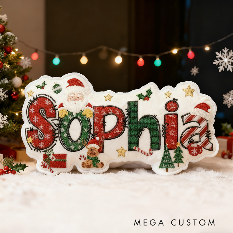 Personalized Christmas Name Santa Claus Style Cute Custom Kids Room Festive Cozy Holiday Graphic 3D Print Pillows