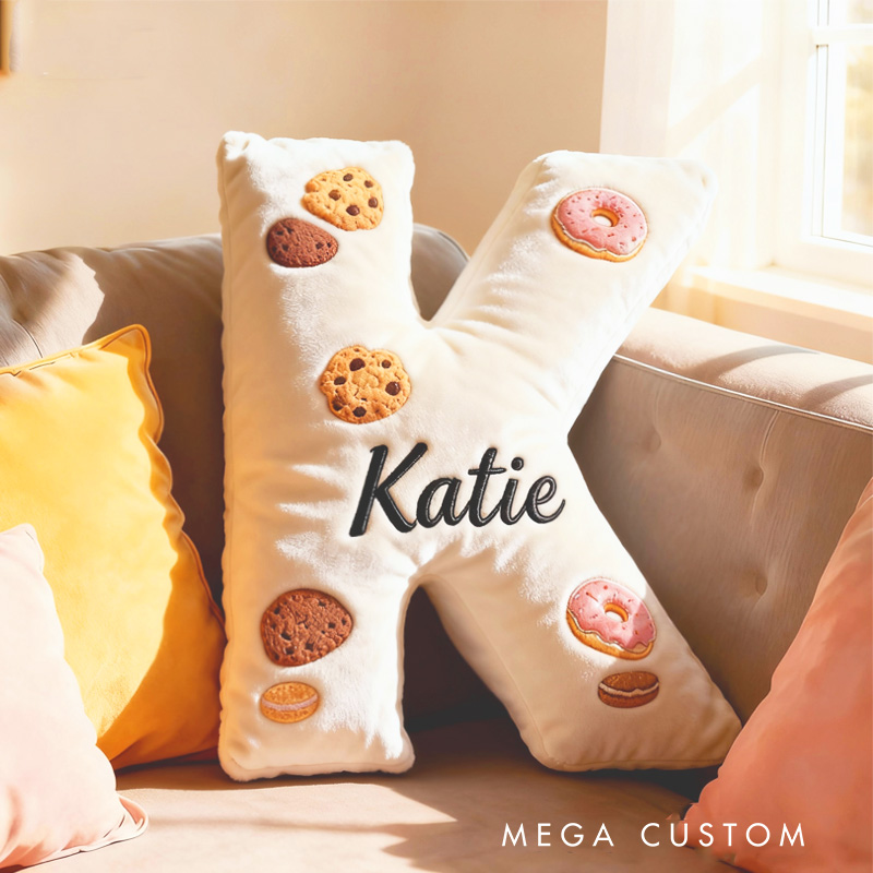 Personalized Cookie Macron Alphabet Throw Pillow Graphic 3D Print Donut Letter Pillow with Name for Kids Baker Birthday Gift