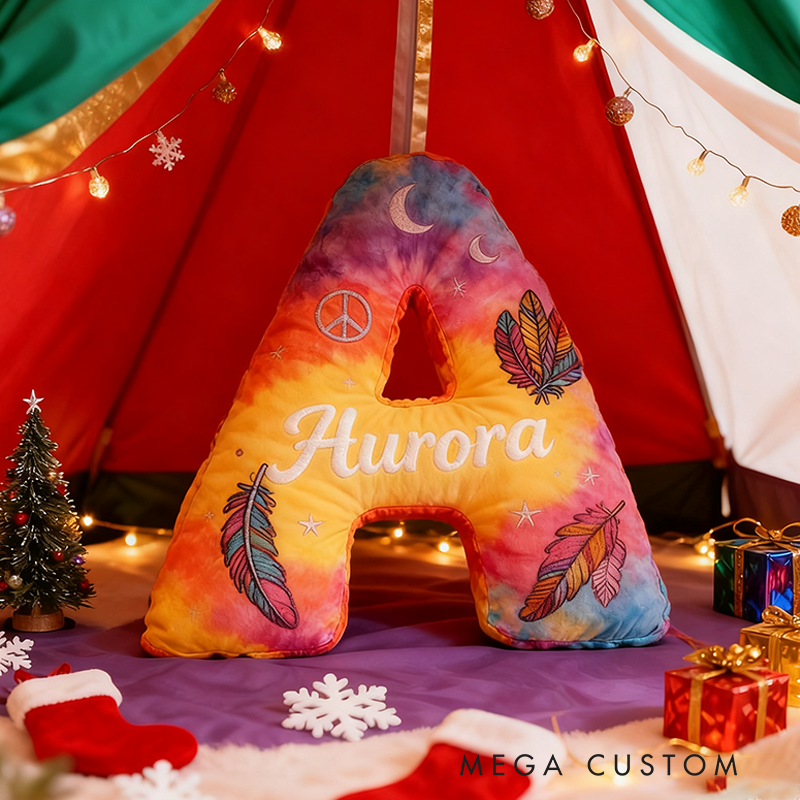 Personalized Colorful 26 Letters Cute Pillow Beautiful Hippie Letter Custom Hippie Pillow Christmas Gift for Kids