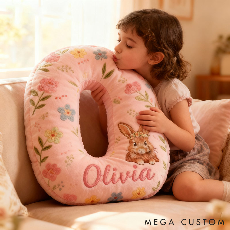 Personalized GirlFriend Flower Floral Rabbit Pink Pillow Custom Name Cushion Valentine's Gift for GirlFriend Christmas Gift for Her for Flower Girl