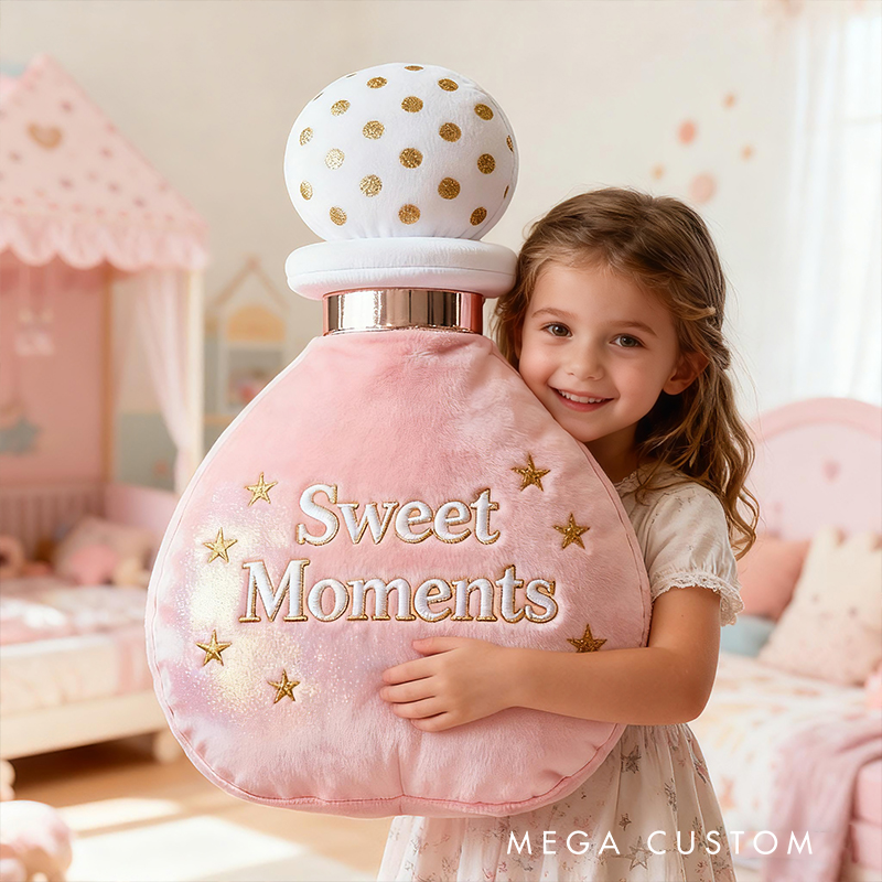 Personalized Perfume Bottle Star Custom Name Soft Decorative Gift Elegant Princess Style Cozy Bedroom Dream Pink Luxury Lovely Graphic 3D Print Pillow