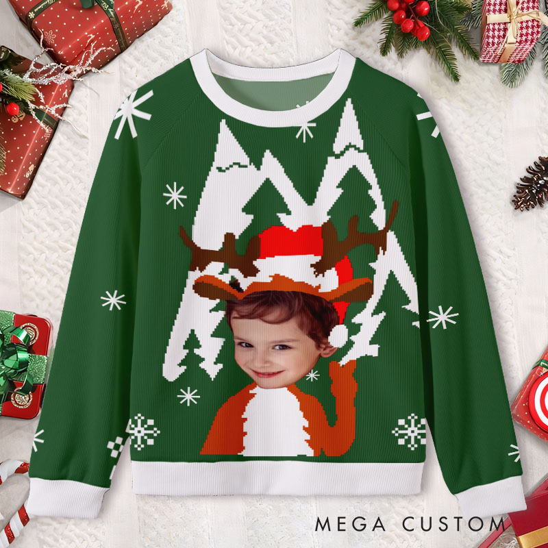 Personalized Green Reindeer and Snowflakes Holiday Cheer Ugly Sweater Shirt
