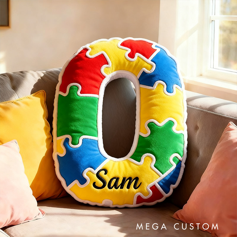 Personalized Bright Puzzle Pattern Letter Initial Name Cushion Soft Decorative Gift for Kids Room Fun Alphabet Shape Pillow