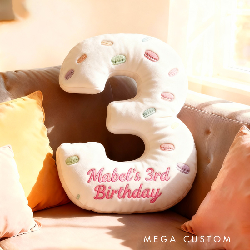 Personalized Macaron Alphabet Throw Pillow Graphic 3D Print Letter and Numbers Pillow with Name for Kids Baker Birthday Gift