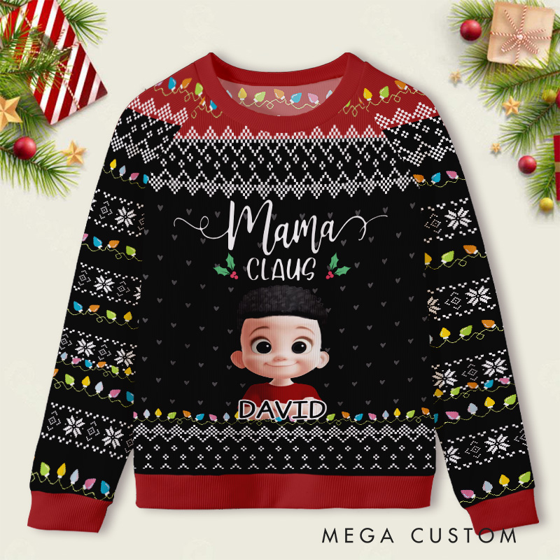 Personalized Mama Claus Kids Ugly Christmas Sweater