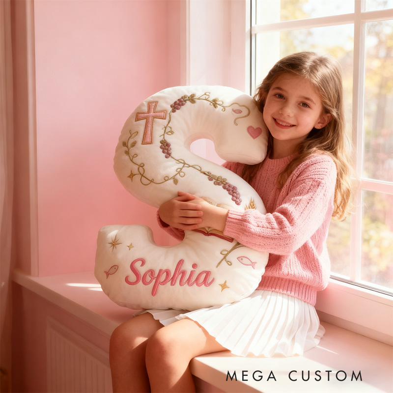 Personalized Cross Bible Letter Pillow with Custom Name Home Decor Graphic 3D Print Pillow Religious Faith Gift for Christians Christmas Gift