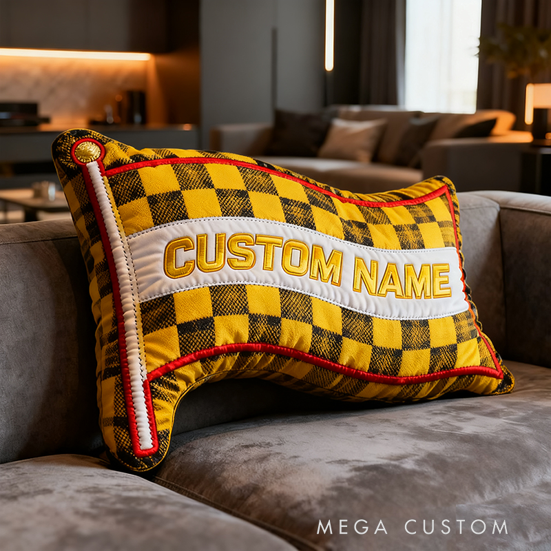 Personalized Racing Checkered Flag Pillow Custom Name 3D Graphic Print Cushion Gift for Racers and Racing Lovers
