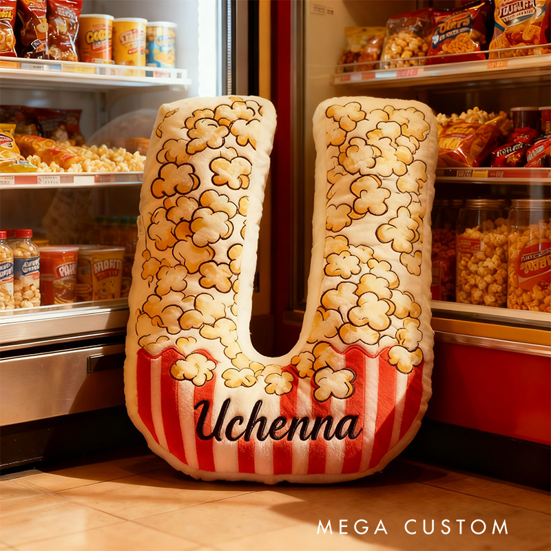 Personalized Popcorn Alphabet Throw Pillow Graphic 3D Print Letter Pillow with Name for Kids Boys Girls Family Baker Christmas Gift