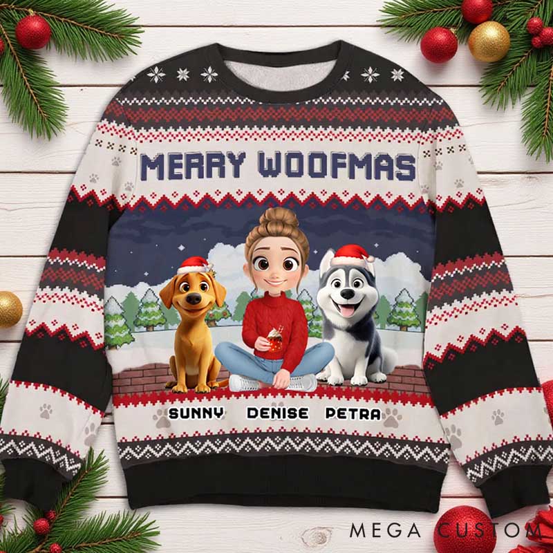 Personalized Dog Lover Feliz Navidog Christmas Ugly Sweater