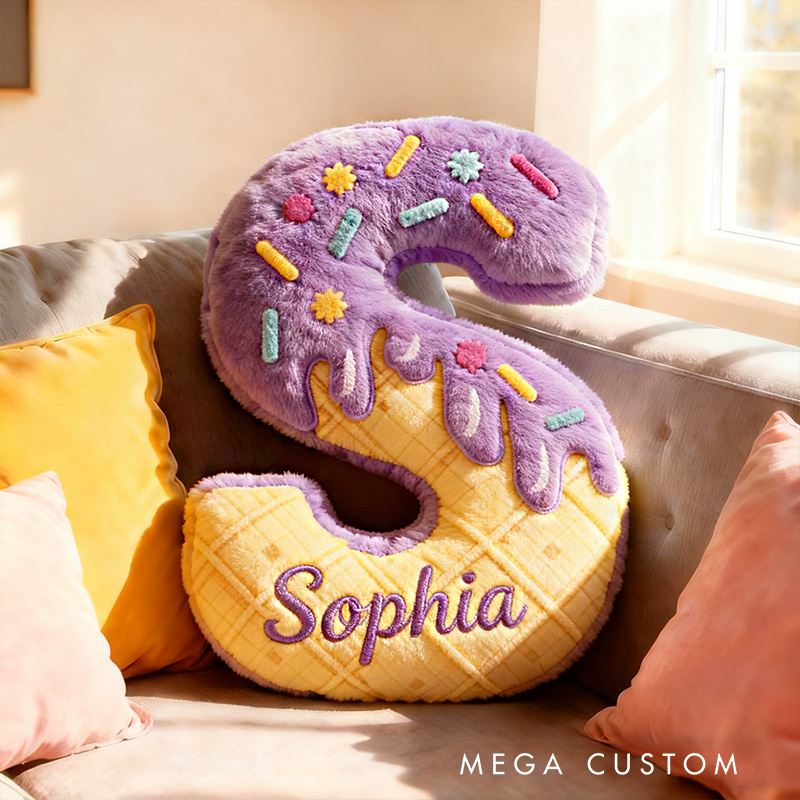 Personalized Ice Cream Letter Name Custom Kids Gift Sweet Dessert Colorful Fun Soft Decorative Graphic 3D Print Pillow
