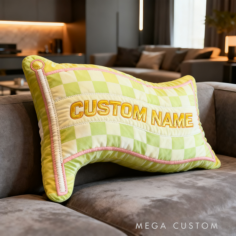 Personalized Racing Checkered Flag Pillow Custom Name 3D Graphic Print Cushion Gift for Racers and Racing Lovers