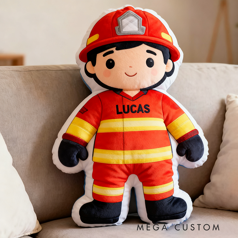 Personalized Cute Firefighter Pillow with Custom Name and Number Graphic 3D Print Pillow