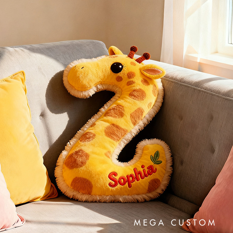 Personalized Giraffe Letter Name Custom Kids Gift Cute Animal Yellow Soft Cozy Decorative Graphic 3D Print Pillows