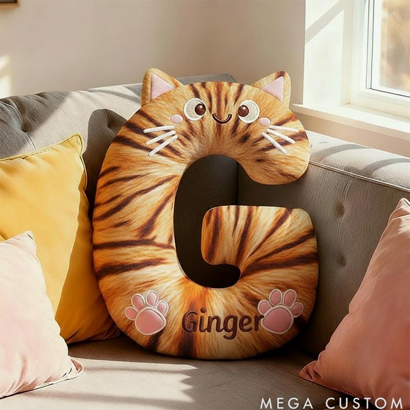 Personalized Cat Lover Letter Pillow with Custom Name Design Ver Orange Tabby Graphic 3D Print