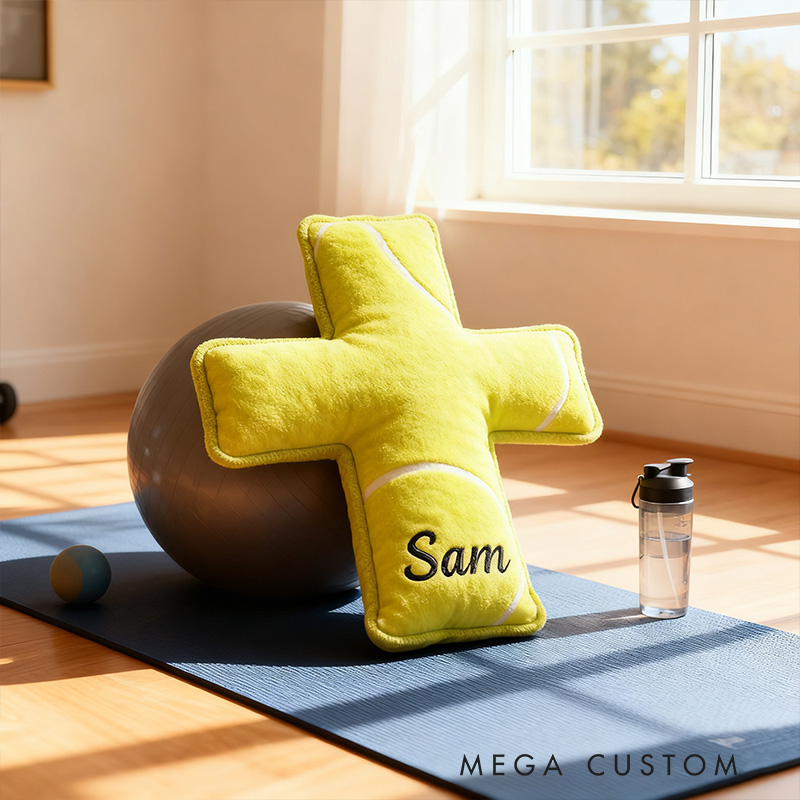 Personalized Tennis Ball Cross Pillow with Custom Home Decor Graphic 3D Print Pillow Christian Sports Gift Religious Gift for Tennis Lover