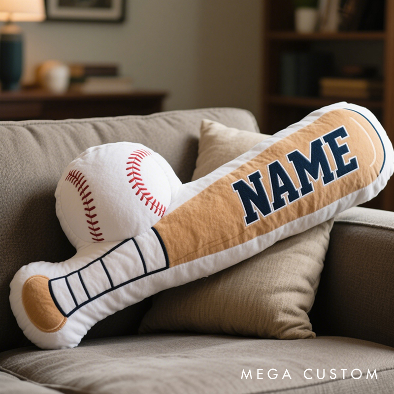 Personalized Baseball Bat and Ball Pillow with Custom Name for Baseball Lovers