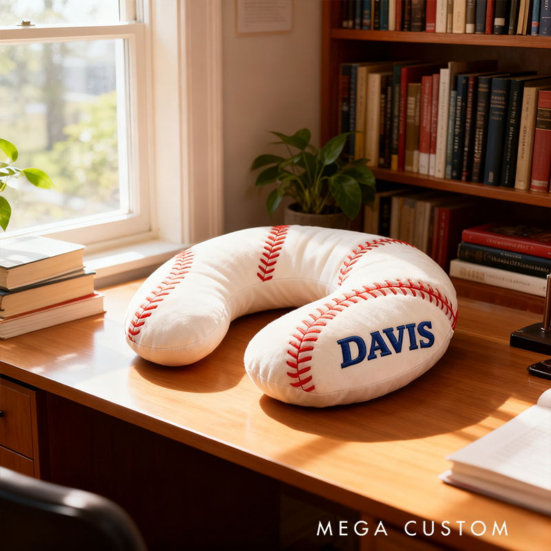 Personalized Baseball U-Shaped Pillow with Custom Name Design