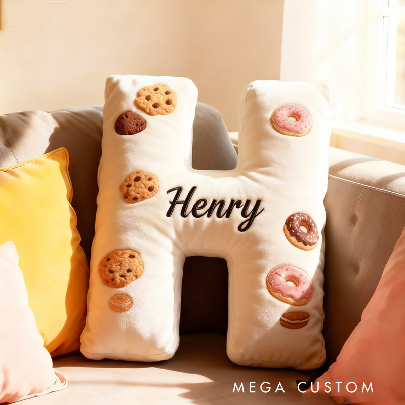 Personalized Cookie Macron Alphabet Throw Pillow Graphic 3D Print Donut Letter Pillow with Name for Kids Baker Birthday Gift