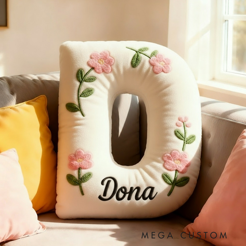 Personalized Cute Flower Letter Pillow Graphic 3D Print Flower Name Pillow for Kids Family Gardening Lover Gift